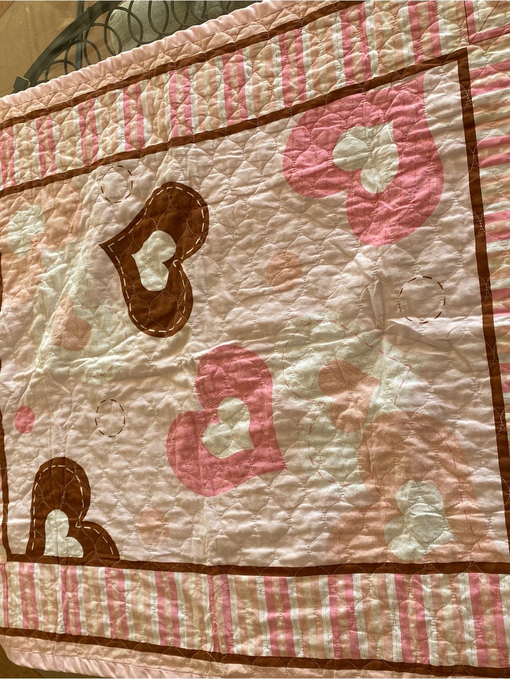 Hand made baby girl blanket Pink and Brown Heart-Print Quilted Bedding
